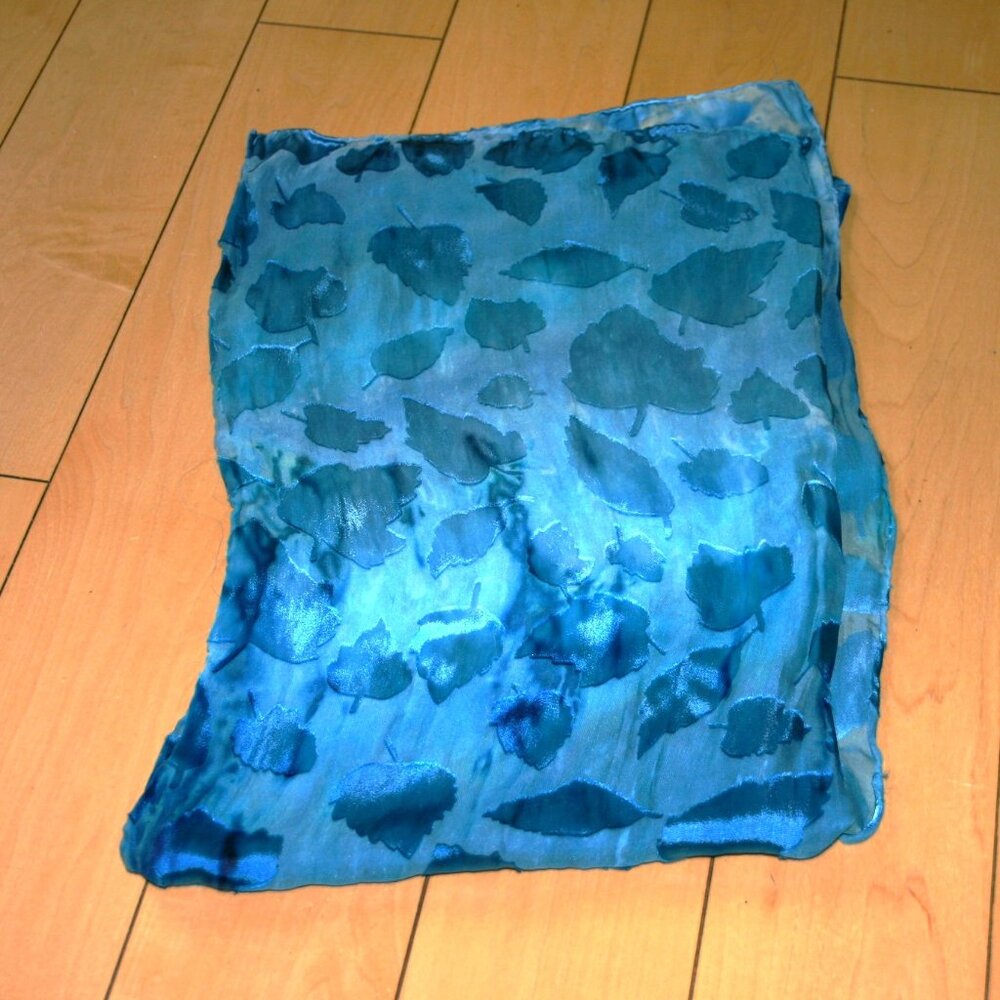 WOMEN'S SCARF SHADES OF BLUE 1 FT by 6 FT Sheer with Leaf Pattern